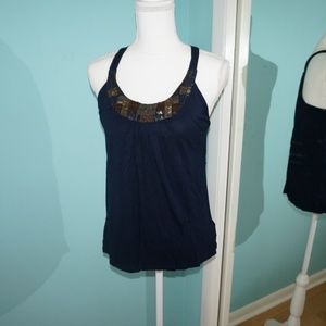 Forever 21 Medium halter beaded neck shirt navy